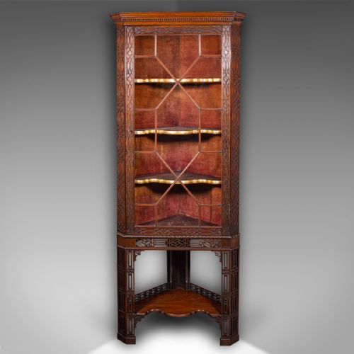 ANTIQUE PORCELAIN CORNER DISPLAY CABINET ENGLISH CHIPPENDALE TASTE VICTORIAN - ADDITIONAL PHOTO 2