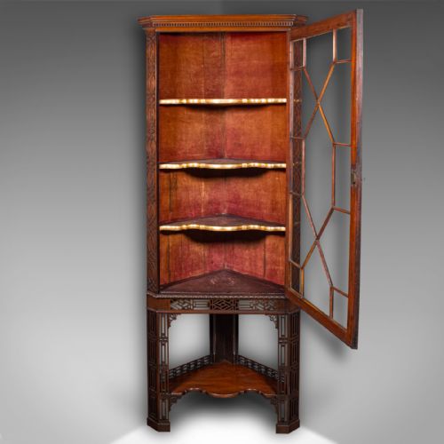 ANTIQUE PORCELAIN CORNER DISPLAY CABINET ENGLISH CHIPPENDALE TASTE VICTORIAN - ADDITIONAL PHOTO 3