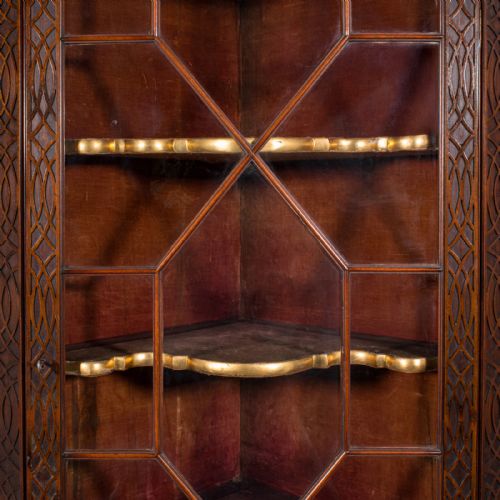 ANTIQUE PORCELAIN CORNER DISPLAY CABINET ENGLISH CHIPPENDALE TASTE VICTORIAN - ADDITIONAL PHOTO 4