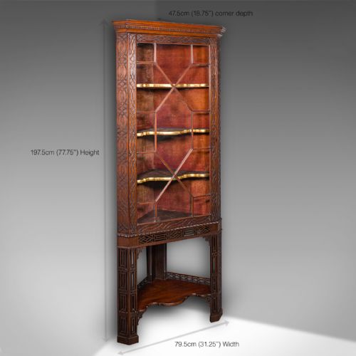 ANTIQUE PORCELAIN CORNER DISPLAY CABINET ENGLISH CHIPPENDALE TASTE VICTORIAN - ADDITIONAL PHOTO 10