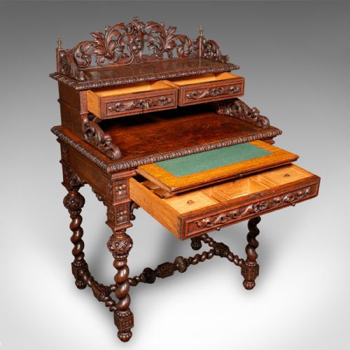 ANTIQUE CORRESPONDENCE DESK SCOTTISH OAK WRITING TABLE GOTHIC TASTE VICTORIAN - ADDITIONAL PHOTO 1