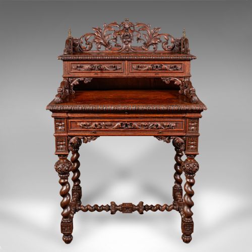 ANTIQUE CORRESPONDENCE DESK SCOTTISH OAK WRITING TABLE GOTHIC TASTE VICTORIAN - ADDITIONAL PHOTO 2