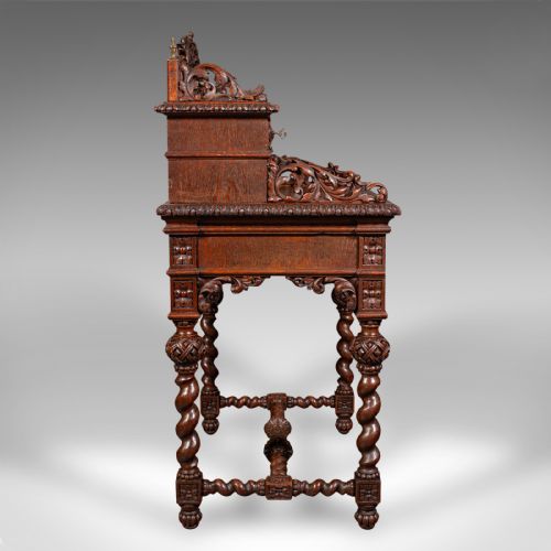 ANTIQUE CORRESPONDENCE DESK SCOTTISH OAK WRITING TABLE GOTHIC TASTE VICTORIAN - ADDITIONAL PHOTO 3