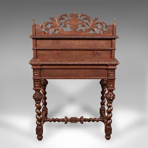 ANTIQUE CORRESPONDENCE DESK SCOTTISH OAK WRITING TABLE GOTHIC TASTE VICTORIAN - ADDITIONAL PHOTO 4