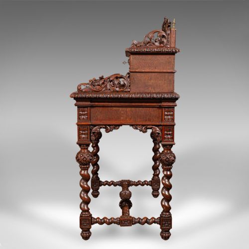 ANTIQUE CORRESPONDENCE DESK SCOTTISH OAK WRITING TABLE GOTHIC TASTE VICTORIAN - ADDITIONAL PHOTO 5