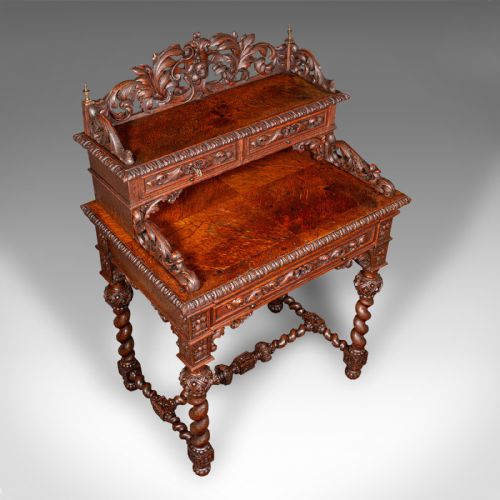 ANTIQUE CORRESPONDENCE DESK SCOTTISH OAK WRITING TABLE GOTHIC TASTE VICTORIAN - ADDITIONAL PHOTO 6