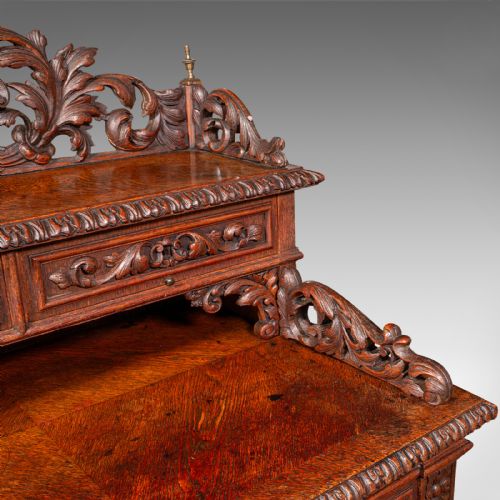ANTIQUE CORRESPONDENCE DESK SCOTTISH OAK WRITING TABLE GOTHIC TASTE VICTORIAN - ADDITIONAL PHOTO 7
