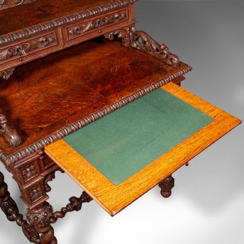 ANTIQUE CORRESPONDENCE DESK SCOTTISH OAK WRITING TABLE GOTHIC TASTE VICTORIAN - ADDITIONAL PHOTO 8