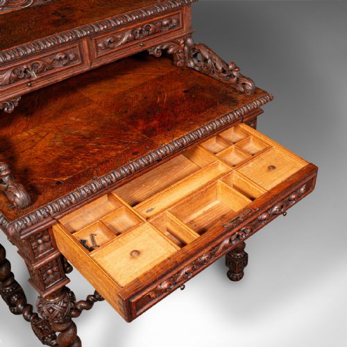 ANTIQUE CORRESPONDENCE DESK SCOTTISH OAK WRITING TABLE GOTHIC TASTE VICTORIAN - ADDITIONAL PHOTO 9