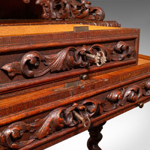 ANTIQUE CORRESPONDENCE DESK SCOTTISH OAK WRITING TABLE GOTHIC TASTE VICTORIAN - ADDITIONAL PHOTO 10
