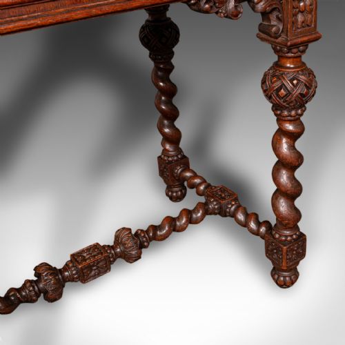 ANTIQUE CORRESPONDENCE DESK SCOTTISH OAK WRITING TABLE GOTHIC TASTE VICTORIAN - ADDITIONAL PHOTO 11