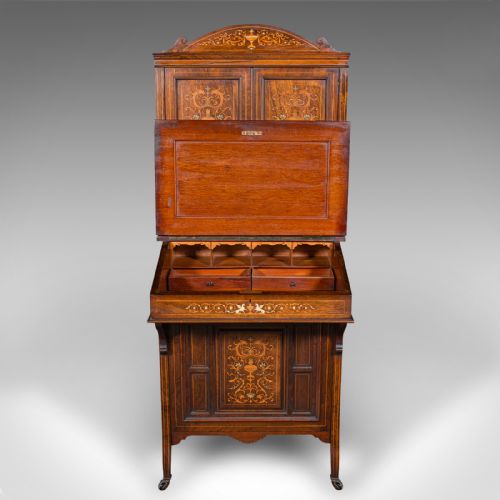 ANTIQUE TALL DAVENPORT ENGLISH WALNUT BUREAU CABINET VICTORIAN CIRCA 1860 - ADDITIONAL PHOTO 1