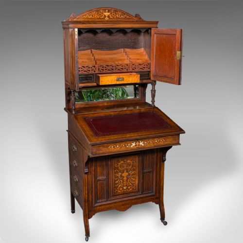 ANTIQUE TALL DAVENPORT ENGLISH WALNUT BUREAU CABINET VICTORIAN CIRCA 1860 - ADDITIONAL PHOTO 2