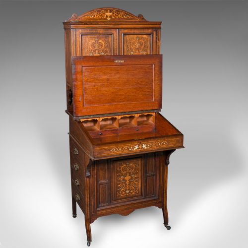ANTIQUE TALL DAVENPORT ENGLISH WALNUT BUREAU CABINET VICTORIAN CIRCA 1860 - ADDITIONAL PHOTO 3