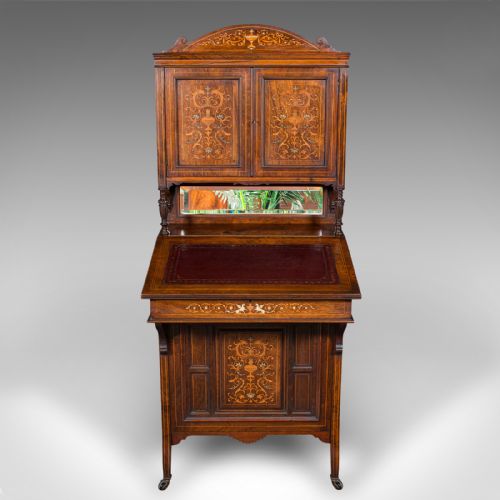 ANTIQUE TALL DAVENPORT ENGLISH WALNUT BUREAU CABINET VICTORIAN CIRCA 1860 - ADDITIONAL PHOTO 4