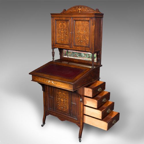 ANTIQUE TALL DAVENPORT ENGLISH WALNUT BUREAU CABINET VICTORIAN CIRCA 1860 - ADDITIONAL PHOTO 5