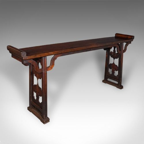 Long Antique Altar Table, Oriental Elm, Display, Hall, Qing Dynasty, Victorian