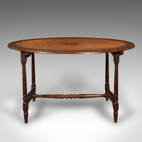 fig 1. Antique Campaign Mess Table, English, Walnut, Oval, Occasional, Victorian, 1900