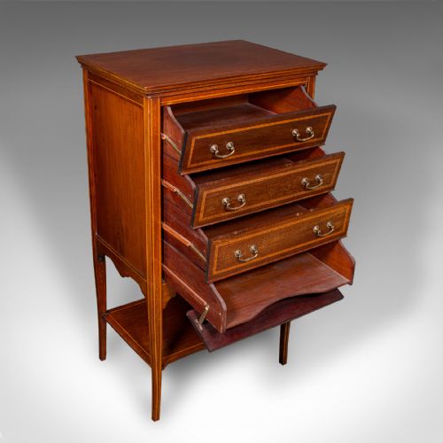 fig 1. Antique Fall Front Music Cabinet, English, Walnut, Document Folio, Edwardian