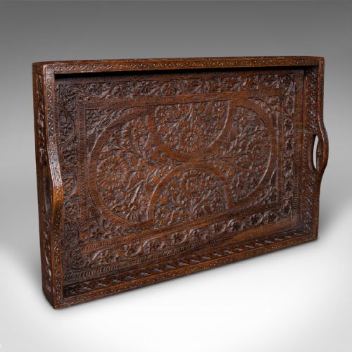 ANTIQUE CARVED SERVING TRAY ANGLOINDIAN TEAK AFTERNOON TEA PLATTER VICTORIAN - ADDITIONAL PHOTO 1