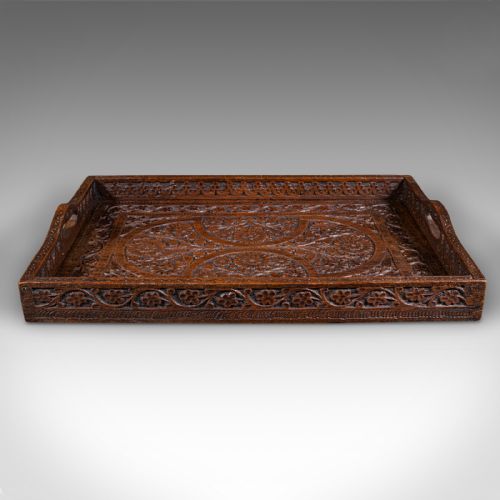 ANTIQUE CARVED SERVING TRAY ANGLOINDIAN TEAK AFTERNOON TEA PLATTER VICTORIAN - ADDITIONAL PHOTO 2