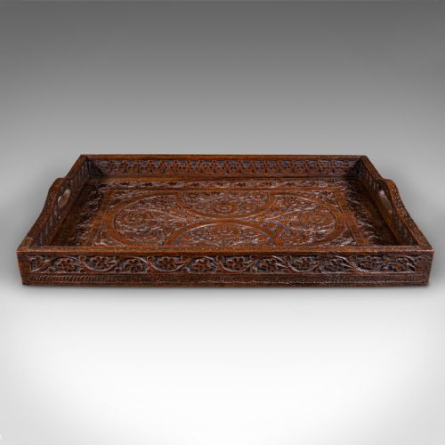 ANTIQUE CARVED SERVING TRAY ANGLOINDIAN TEAK AFTERNOON TEA PLATTER VICTORIAN - ADDITIONAL PHOTO 3