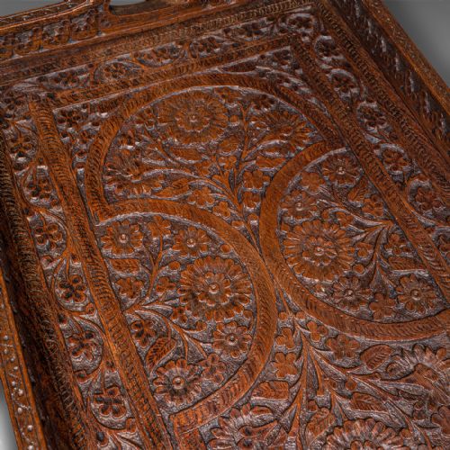 ANTIQUE CARVED SERVING TRAY ANGLOINDIAN TEAK AFTERNOON TEA PLATTER VICTORIAN - ADDITIONAL PHOTO 6
