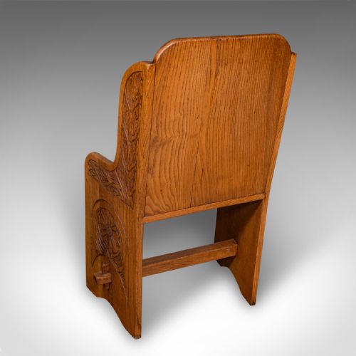 fig 3. Pair of Antique Hall Chairs, English, Oak, Country House Seat, Side, Edwardian