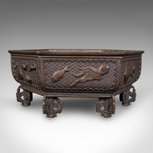 fig 2. Antique Suiban Planter, Japanese Bronze Bonsai Jardiniere, Edo Period, Victorian