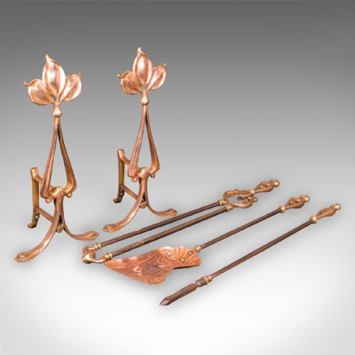 ANTIQUE FIRESIDE COMPANION SET FRENCH BRONZE FIRE TOOLS ART NOUVEAU VICTORIAN - ADDITIONAL PHOTO 1