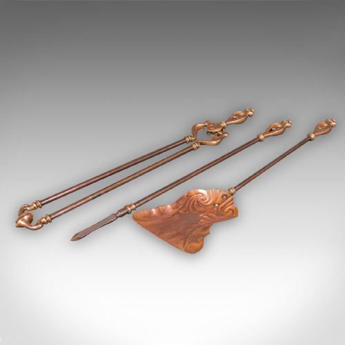 ANTIQUE FIRESIDE COMPANION SET FRENCH BRONZE FIRE TOOLS ART NOUVEAU VICTORIAN - ADDITIONAL PHOTO 3