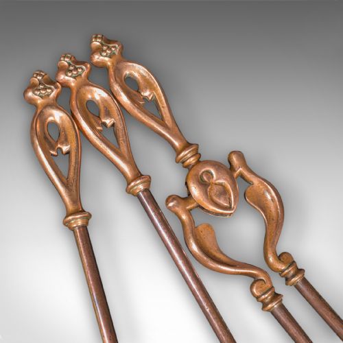 ANTIQUE FIRESIDE COMPANION SET FRENCH BRONZE FIRE TOOLS ART NOUVEAU VICTORIAN - ADDITIONAL PHOTO 11