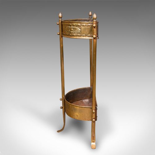 ANTIQUE DEMILUNE STICK LOOP ENGLISH BRASS HALL STAND ART NOUVEAU VICTORIAN - ADDITIONAL PHOTO 2