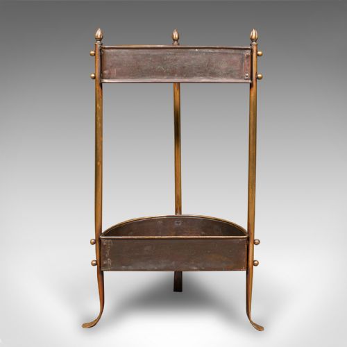 ANTIQUE DEMILUNE STICK LOOP ENGLISH BRASS HALL STAND ART NOUVEAU VICTORIAN - ADDITIONAL PHOTO 3