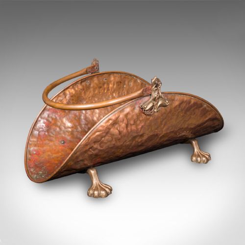 ANTIQUE LOG LAYER ENGLISH COPPER BRASS FIRESIDE FUEL TRAY VICTORIAN C1870 - ADDITIONAL PHOTO 1