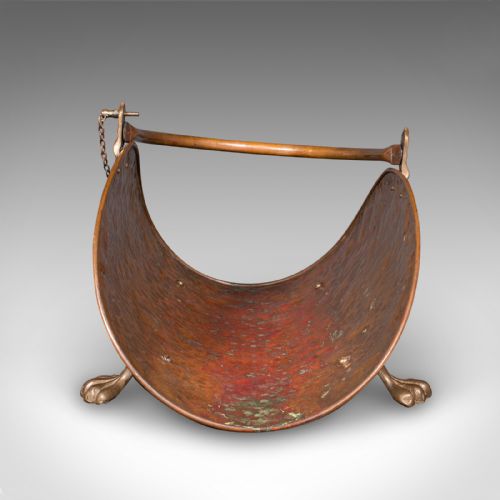ANTIQUE LOG LAYER ENGLISH COPPER BRASS FIRESIDE FUEL TRAY VICTORIAN C1870 - ADDITIONAL PHOTO 3