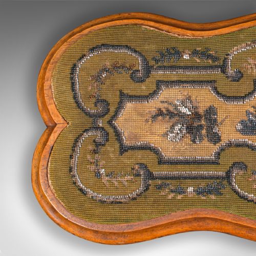ANTIQUE TEA FANCIES STAND ENGLISH WALNUT BEADWORK CAKE PLATTER VICTORIAN - ADDITIONAL PHOTO 5