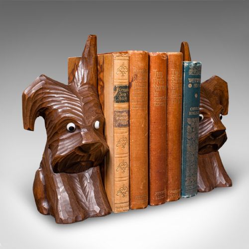 fig 1. Pair of Antique Scottie Dog Bookends, English Beech, Book Rests, Edwardian, 1910