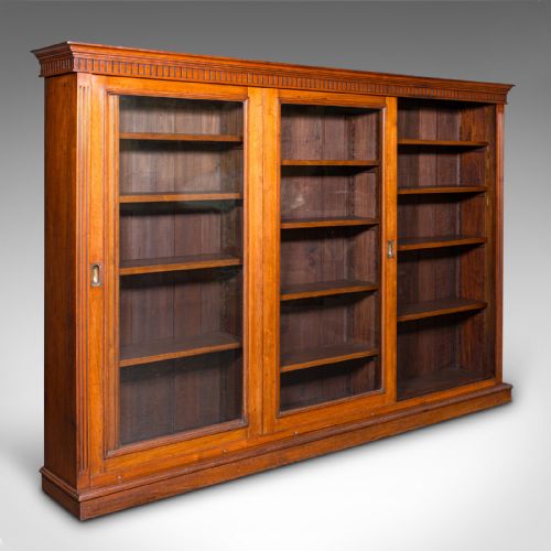 fig 1. Large Antique Glazed Bookcase, English Walnut Library Display Cabinet, Victorian