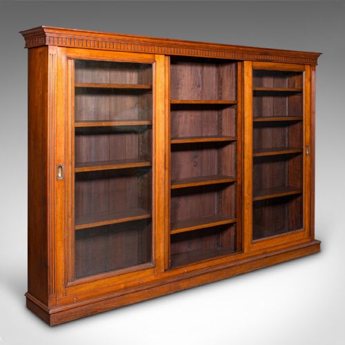 fig 2. Large Antique Glazed Bookcase, English Walnut Library Display Cabinet, Victorian
