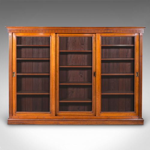 fig 3. Large Antique Glazed Bookcase, English Walnut Library Display Cabinet, Victorian