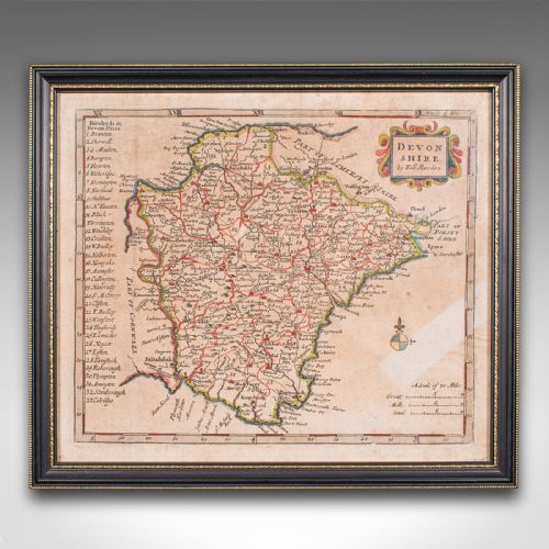 ANTIQUE DEVONSHIRE MAP ENGLISH FRAMED ROBERT MORDEN DEVON CARTOGRAPHY GEORGIAN - ADDITIONAL PHOTO 1