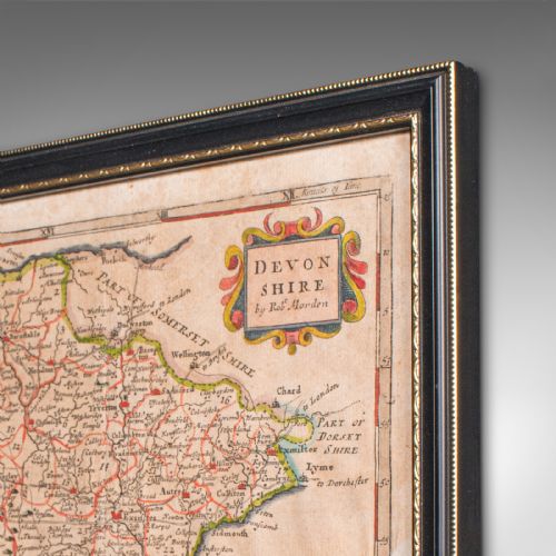 ANTIQUE DEVONSHIRE MAP ENGLISH FRAMED ROBERT MORDEN DEVON CARTOGRAPHY GEORGIAN - ADDITIONAL PHOTO 2
