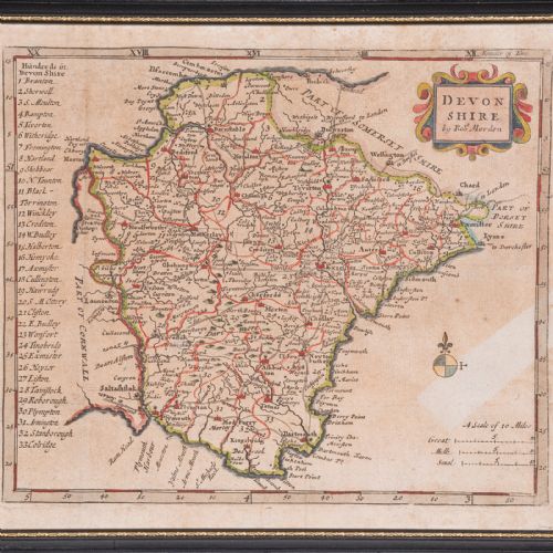 ANTIQUE DEVONSHIRE MAP ENGLISH FRAMED ROBERT MORDEN DEVON CARTOGRAPHY GEORGIAN - ADDITIONAL PHOTO 3