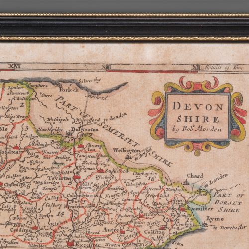 ANTIQUE DEVONSHIRE MAP ENGLISH FRAMED ROBERT MORDEN DEVON CARTOGRAPHY GEORGIAN - ADDITIONAL PHOTO 4