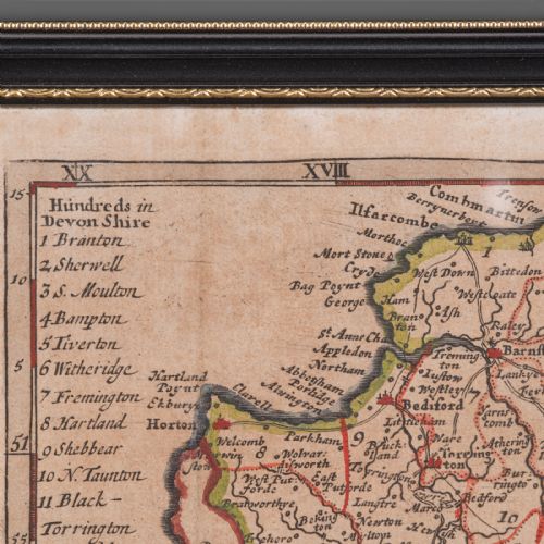 ANTIQUE DEVONSHIRE MAP ENGLISH FRAMED ROBERT MORDEN DEVON CARTOGRAPHY GEORGIAN - ADDITIONAL PHOTO 5