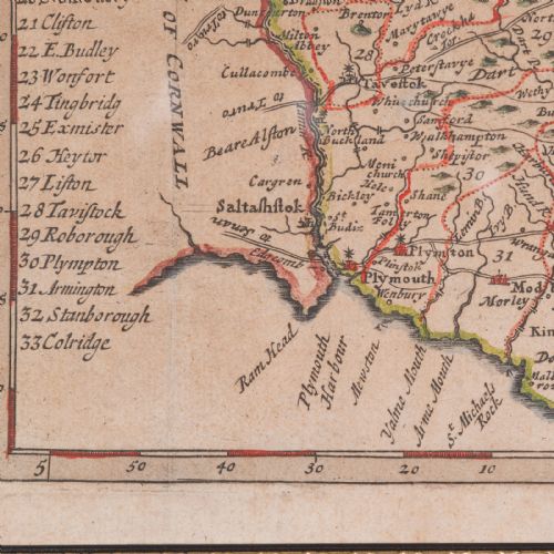 ANTIQUE DEVONSHIRE MAP ENGLISH FRAMED ROBERT MORDEN DEVON CARTOGRAPHY GEORGIAN - ADDITIONAL PHOTO 6