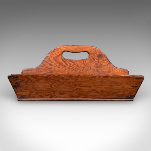 fig 1. An antique Victorian rectangular wooden garden trug featuring a central raised divider with a carved handle.