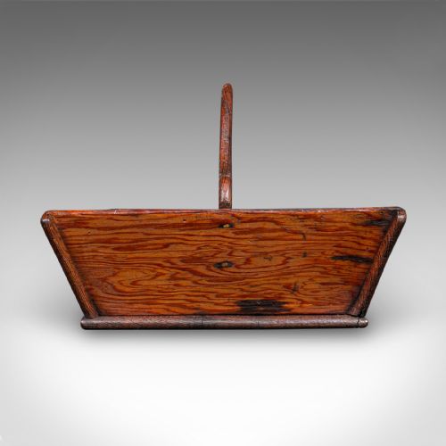 fig 2. An antique Victorian rectangular wooden garden trug featuring a central raised divider with a carved handle.