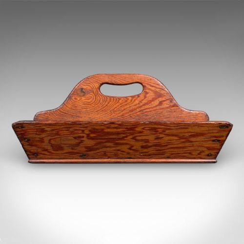 fig 3. An antique Victorian rectangular wooden garden trug featuring a central raised divider with a carved handle.